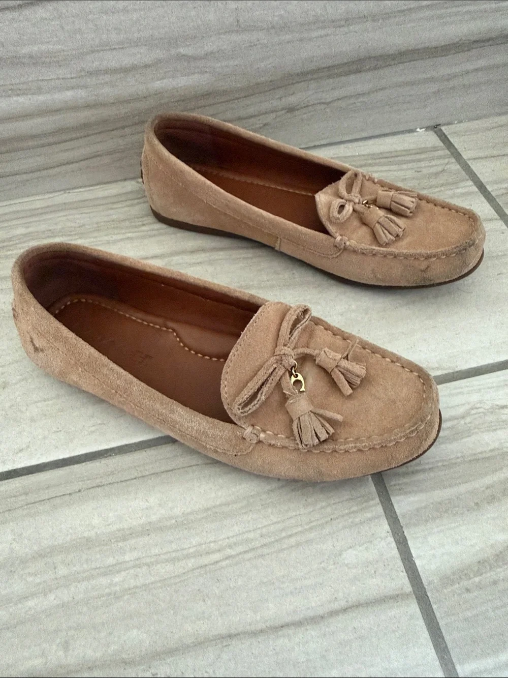 Coach Women's Suede Tassel Loafers in Taupe